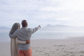Senior couple on beach enjoying retirement years thanks to retirement planning and credit counselling