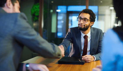 man giving a job interview