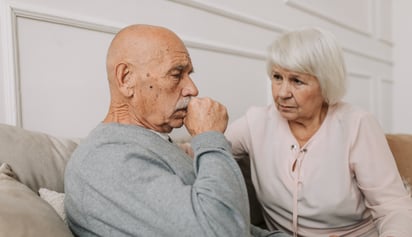 a senior couple talking