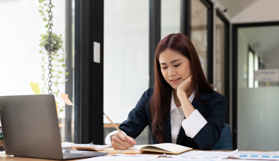 single woman doing her finances