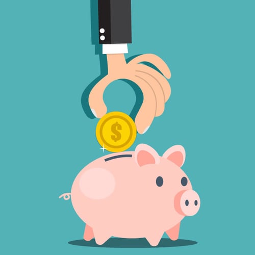 Illustration of Man Putting Money Into a Piggy Bank