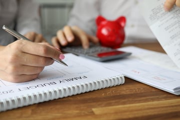 Couple working on family budget because of low income