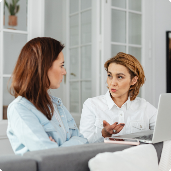 two women talking