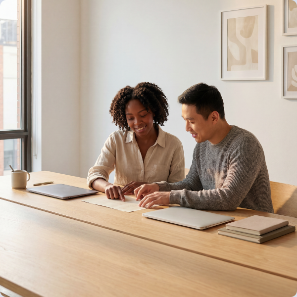 two people reading a document