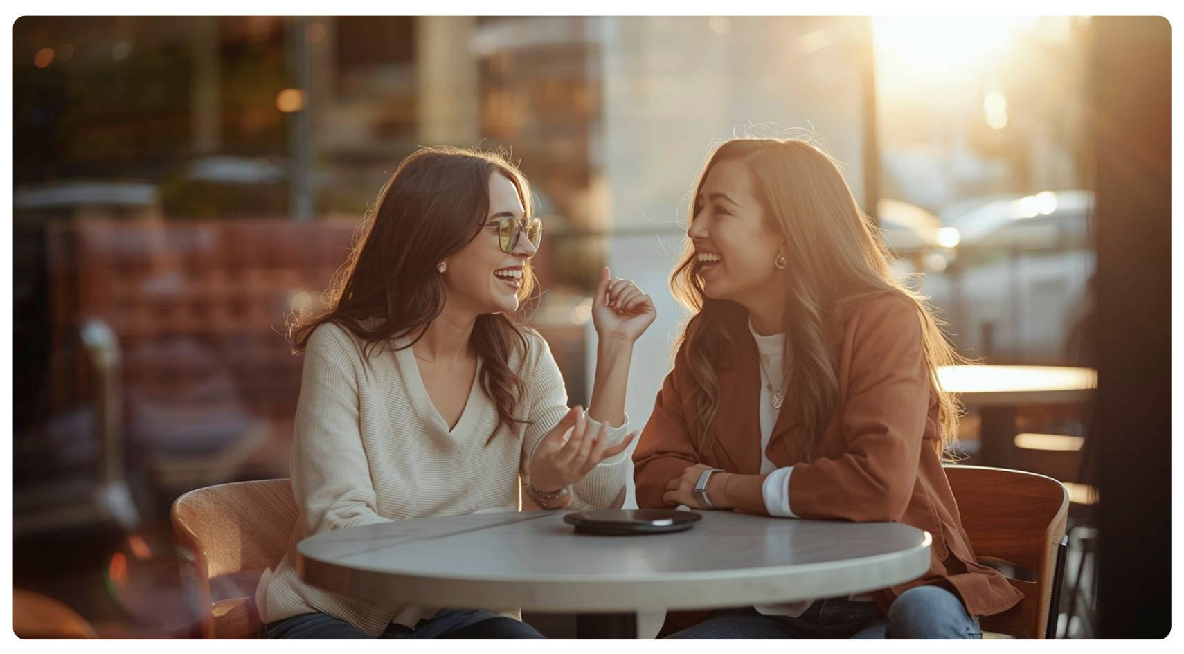 Two women talking and laughing