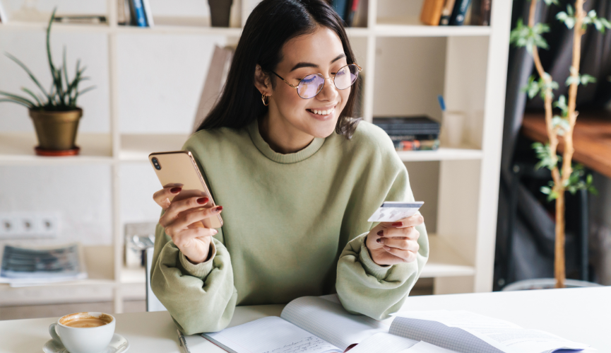 woman checking her credit card